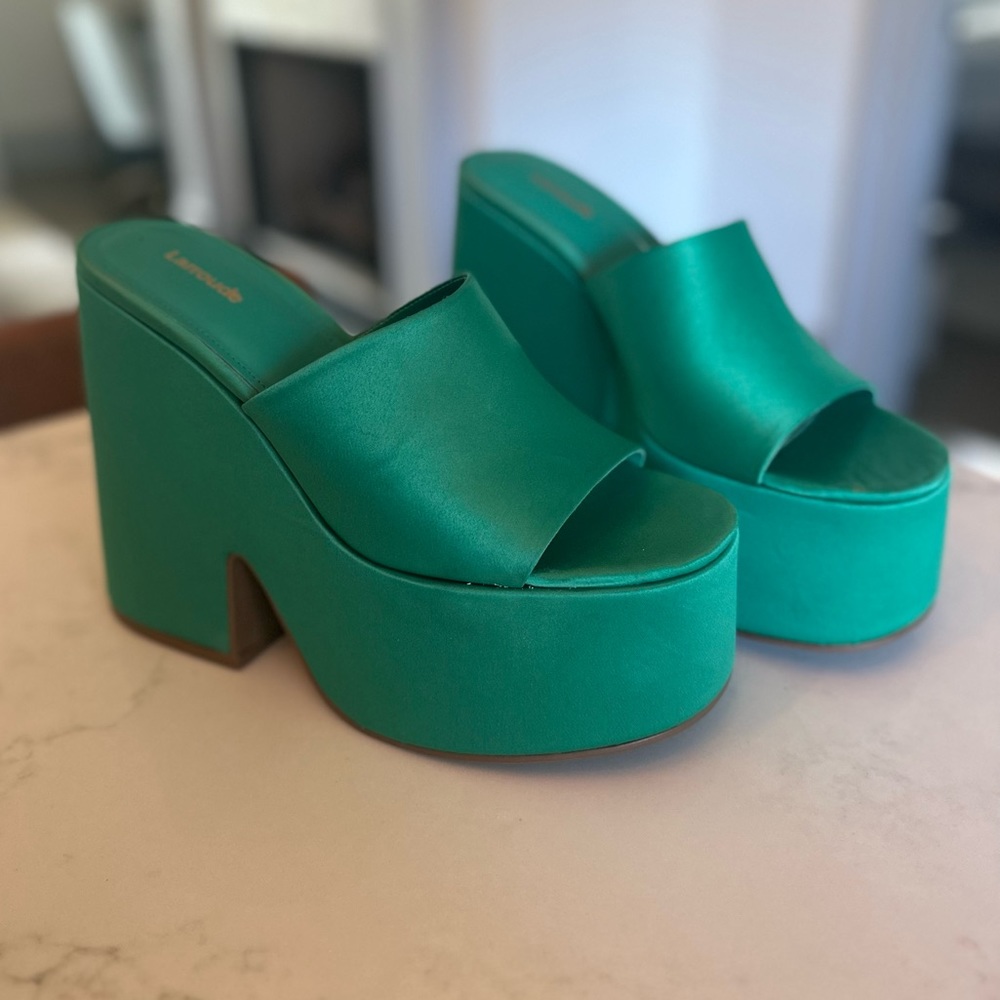 Larroude Wanda satin platform mules
